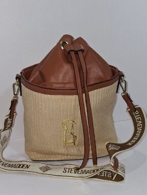 Steve Madden Bmayor Tan & Beige Hobo Bucket Crossbody